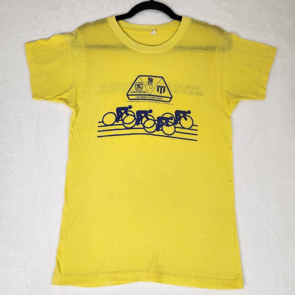 Vintage 1981 Old Fort Days River Festival Cycling Team T-Shirt Yellow Medium